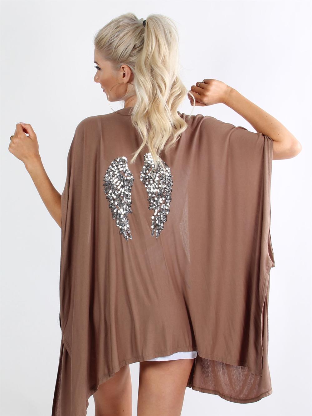 Subira - Sort cardigan med englevinger i pailletter på ryggen